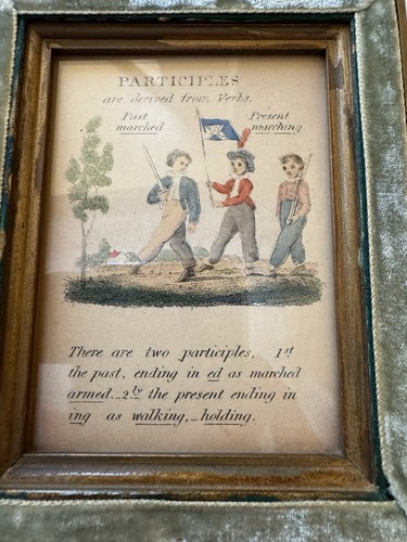 Antico set 6~Lezione di grammatica inglese~Stampe in miniatura 4x5 con nastri datate 1826 - Foto 6 di 12