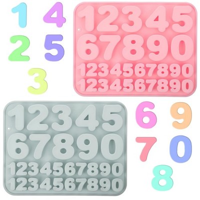 2 PCS Number Silicone Chocolate Molds 0-9 Reusable Cake Baking Pink Gray