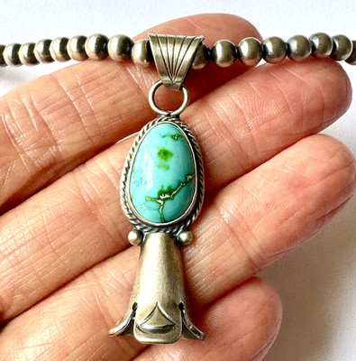 Navajo Pearls Small Squash Necklace Turquoise 16in Sterling McCarthy Native Amer