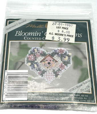 Mill Hill Bloomin' Garden Pin Kit MHBG2 Birdhouse Cross Stitch, Bead Kit, 1996 