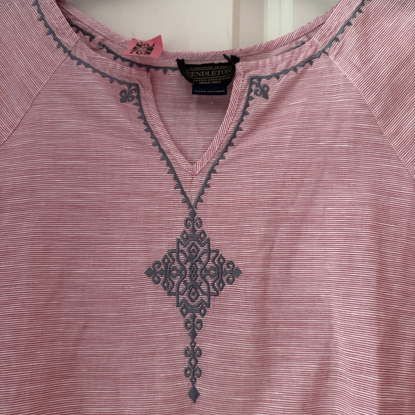 PENDLETON - Embroidered Linen Tunic Micro Stripe … - image 2