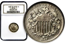 1867 5C Shield Nickel - No Rays - NGC PF 64 Type 2 RARE  CC944
