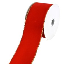 Christmas Velvet Ribbon Wired Edge, 2-1/2-inch, 10-yard, Red/Gold