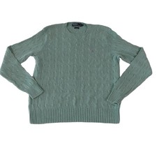 Ralph Lauren Vintage Y2K 100 Silk Cable Sweater Green Crew Neck Men's Medium