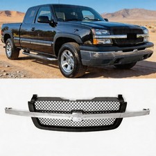 Front Grille Fit For 2003-2007 Chevrolet Silverado 1500 Black W Chrome Trim