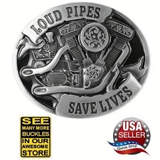 Unisex V-Twin Motorcycle Engine Bike Enamel Flames Belt Buckle Black