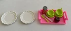 Vtg Barbie Doll Mattel Accs 2 SCALLOPED WHITE FOOD PLATES Tray Coke Apple Cups