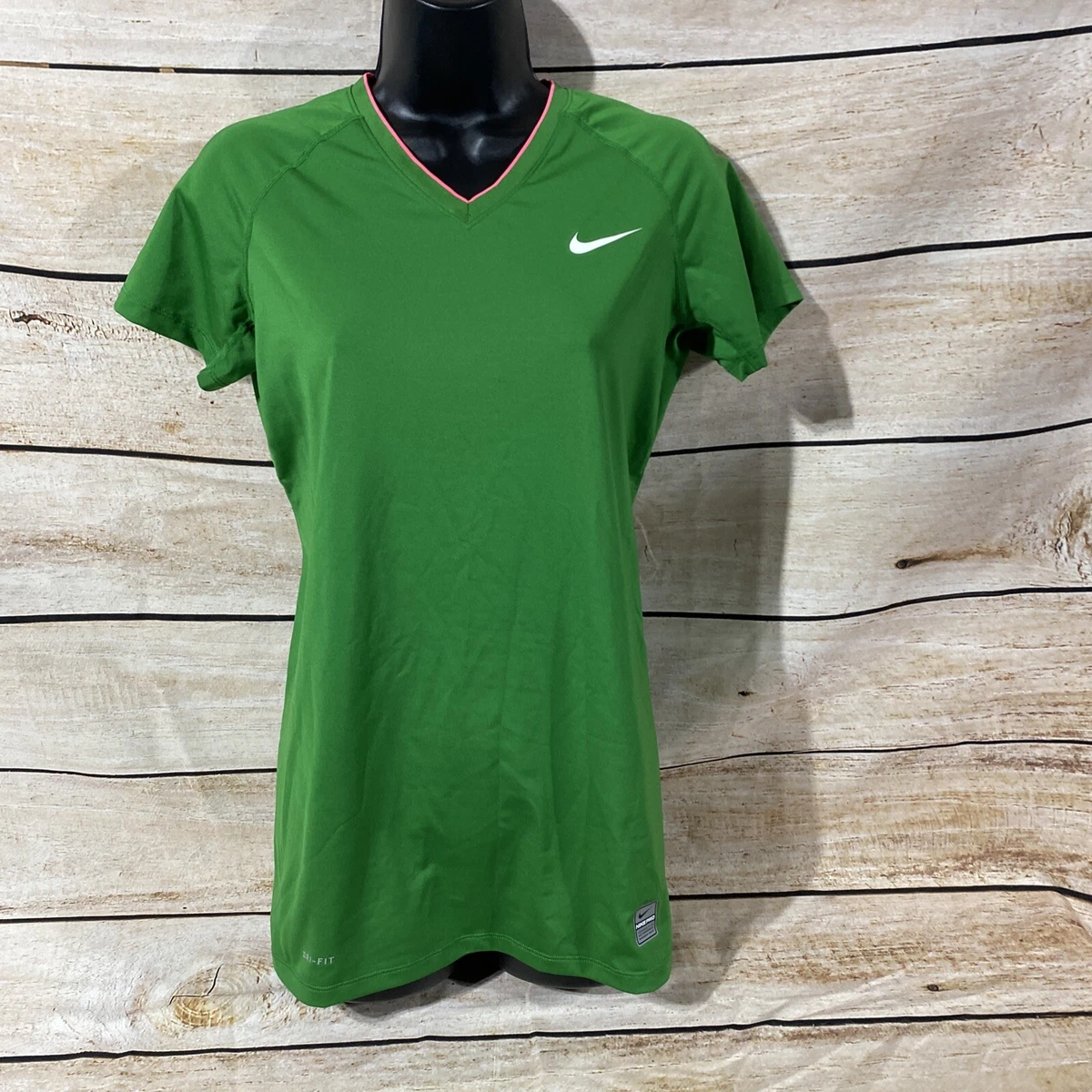 Nike Pro Dri Fit Short Sleeve Workout Shirt Size Medium Green V