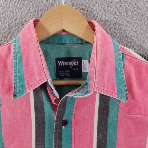 Vtg Wrangler Brushpopper Shirt Large 16 35 Western Rodeo Cowboy Teal Black - Picture 21 of 22