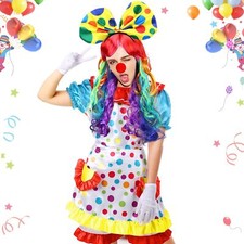 6 Pcs Clown Costume Set Women Circus Dress Rainbow Wig Headband Nose Shorts G...