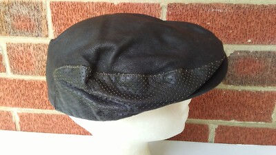 Vintage Wilson Black Lined Leather Golf Newsboy Cabbie Flat  display picture 1