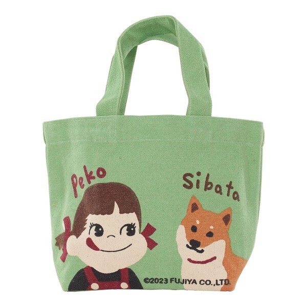 Tote Bag with inside pocket - Shiba Inu and Peko - Green 100