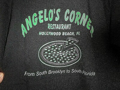 Hollywood Beach FL Angelo's Corner restaurant black L t shirt S Brooklyn to S FL