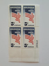 1964 USPS Register and Vote 5c Block of 4 Stamps Scott #1249 MNH OG