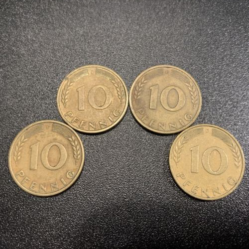 1950 10 Pfenning Coins. 4 Diff. Mint Marks. Complete set for 1950. Avg. Circ. - Picture 1 of 2