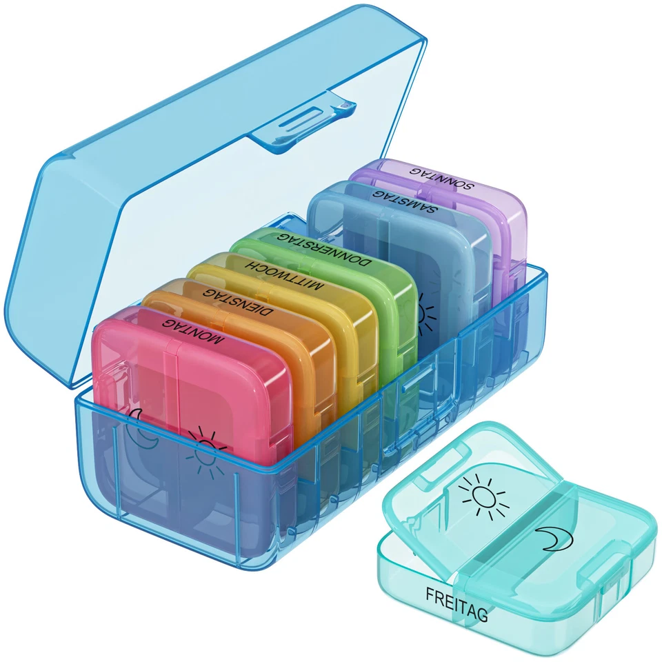 Tablettenbox 7 Tage Pillen Box BPA frei Medikamenten Aufbewahrung Dose Tablette