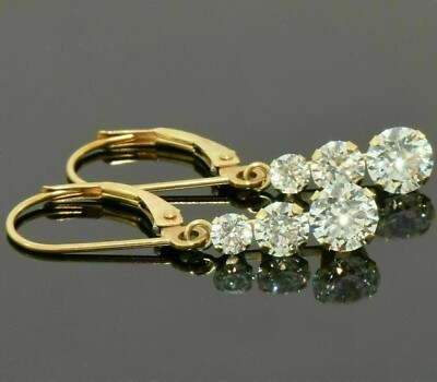 3Ct Round Good Cut Moissanite Women's Drop/Dangle Earrings14K Yellow Gold Plated