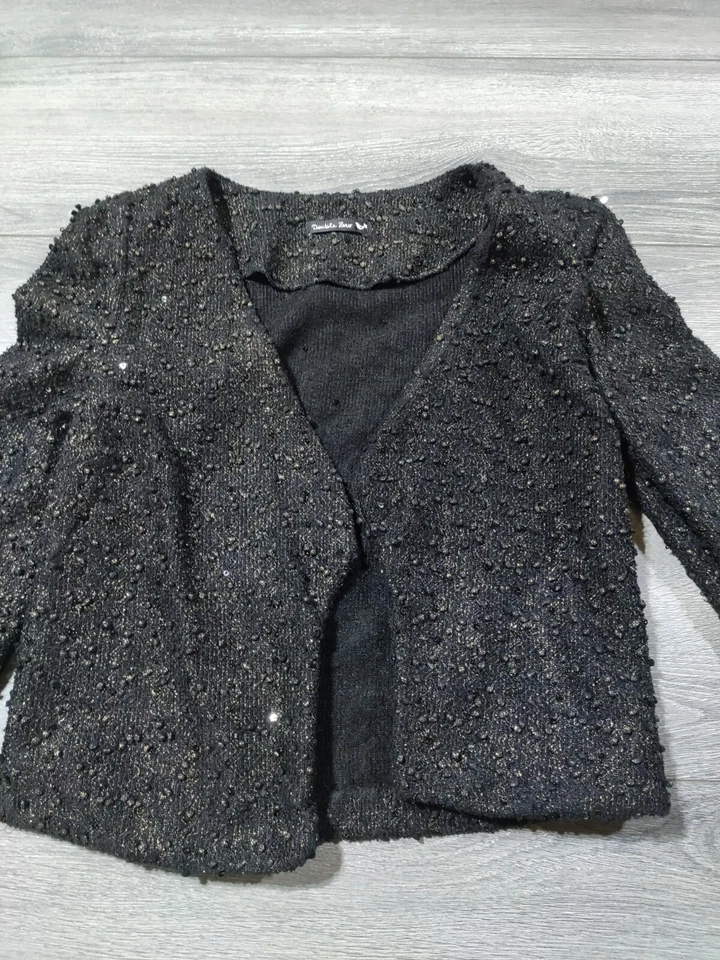 DOUBLE ZERO Blazer Jacket Adult Medium? Black Gold Shiny Metallic Open Womens - Image 3 of 4