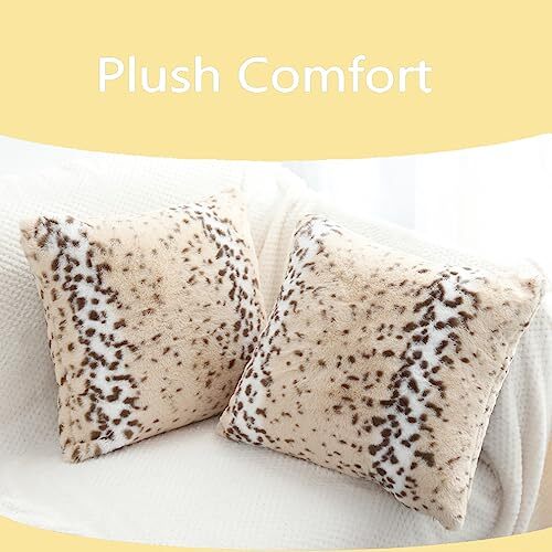 Luxury Faux Fur Animal Print Fur Throw Pillow Covers 20" x 20" Snow Leopard - Picture 3 of 6