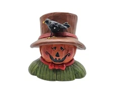 Blossom Bucket Suzi Skoglund Scarecrow Pumpkin Head Black Crow Halloween 2.5" 
