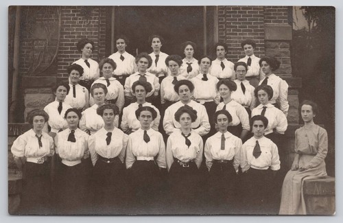Unidentified Group of Young Women with Teacher c1910-1924 Artura RPPC Postcard