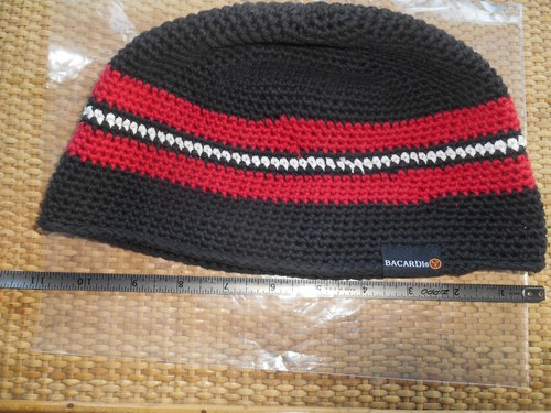 BACARDI CROCHET STRIPED BEANIE - NEW- Black/Red/White Hat - 10.5" Diameter - Picture 5 of 5