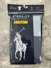 New 3 Pack POLO RALPH LAUREN Boys Stretch Cotton Boxer Briefs Light Dark Blue XL