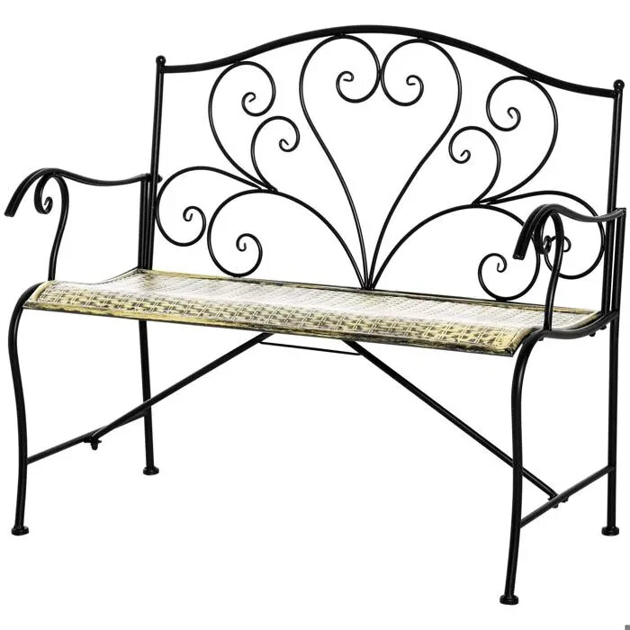Banc de jardin métal noir doré avec finition effet vieilli authentique pour extérieur