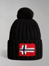 Napapijri Semiury 5 Flag Bobble Beanie Hat Winter Knit Black New Unisex Adults 