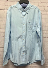 Tommy Hilfiger Button Shirt Men's Long Sleeve 80s 2 Ply Medium Blue