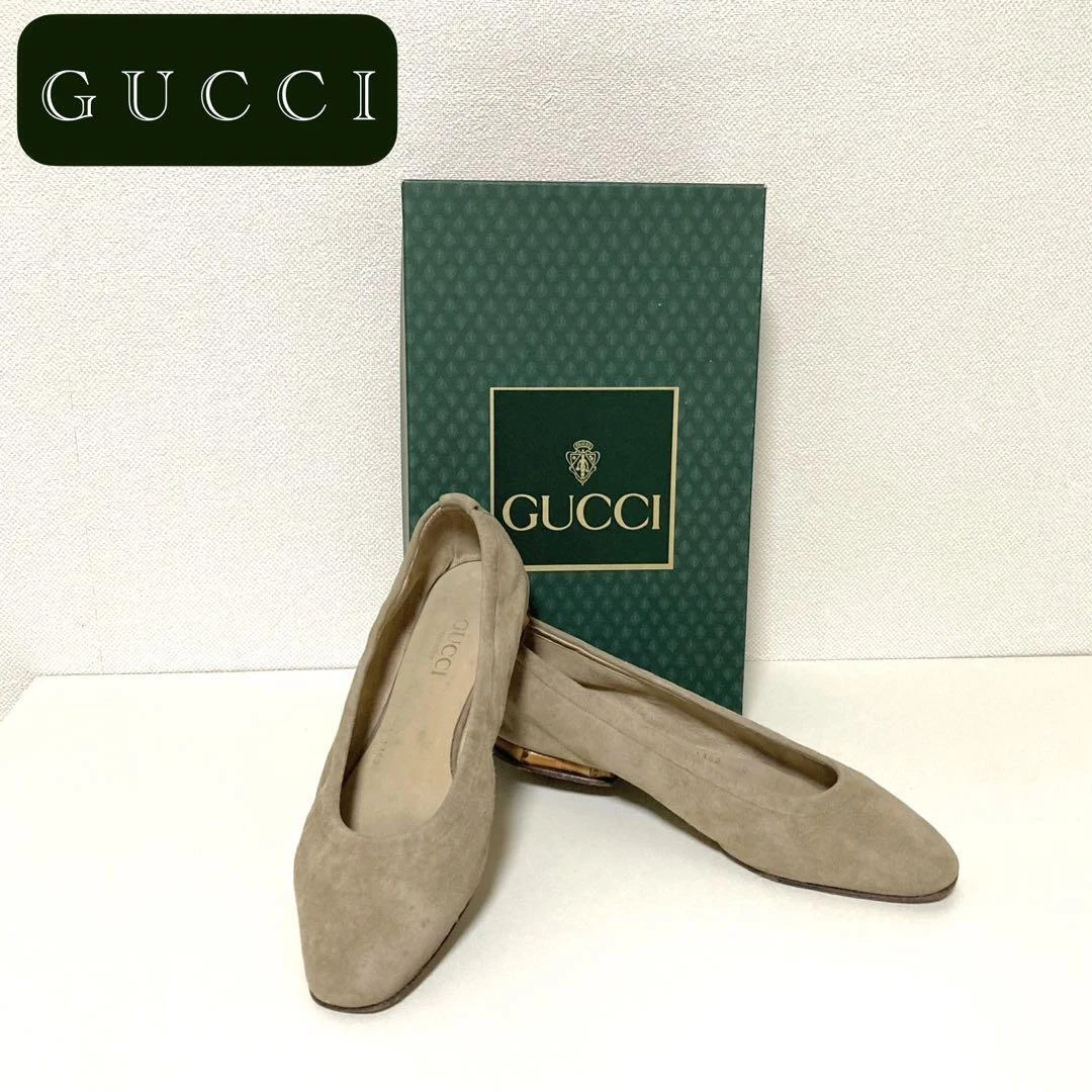Escarpins GUCCI bambou beige daim talon bas