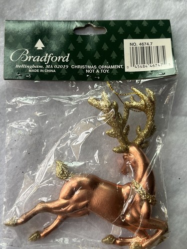 Vtg Bradford Hard Plastic Glitter Reindeer Christmas Ornaments Original Package - Picture 16 of 21