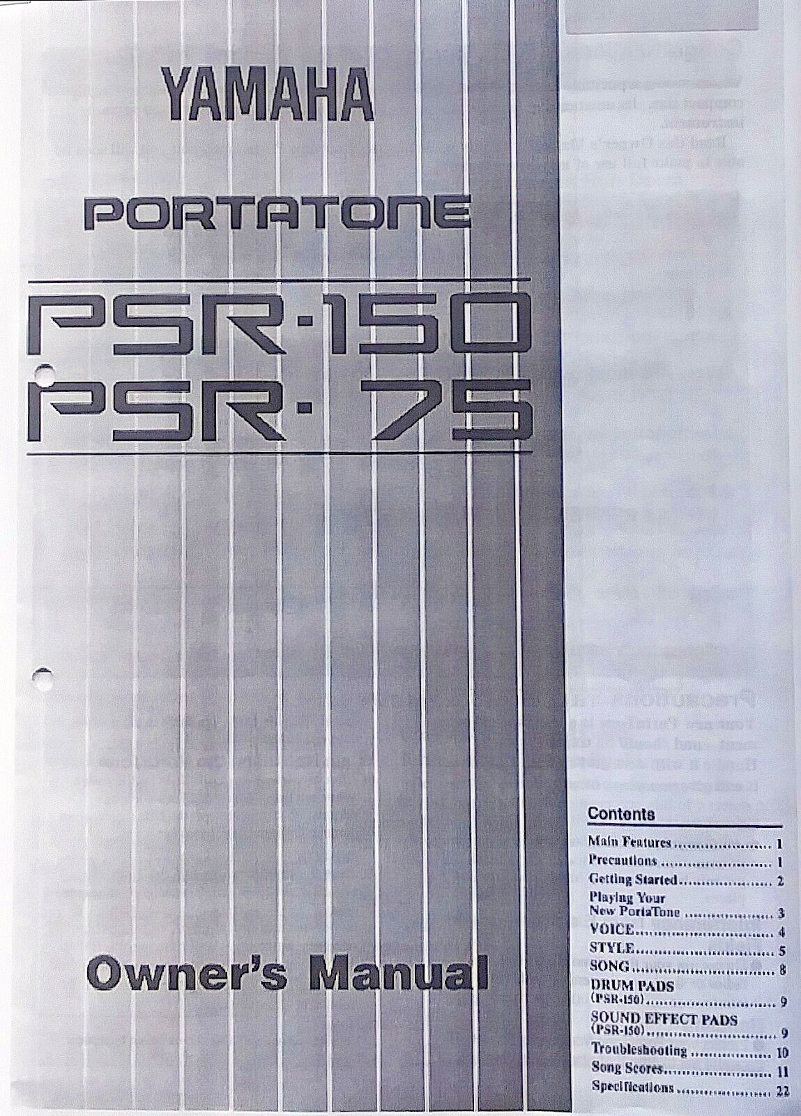 Yamaha PSR-150 e PSR-75 Tastiera Digitale Manuale Proprietario Libretto, Riproduzione.