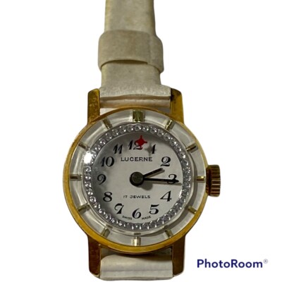 Vintage Lucrene 17 Crystals Swiss Made Rotating Crystals White Watch