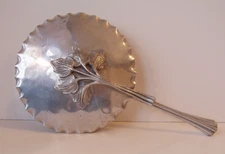 Vintage Hammered Aluminum Silent Butler  & Crumb Catcher with Sculptural Leaves