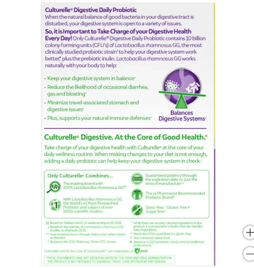 Probiótico diario digestivo Culturelle 80 cápsulas 10 mil millones de UFC Lactobacillus GG Foto 4 de 4