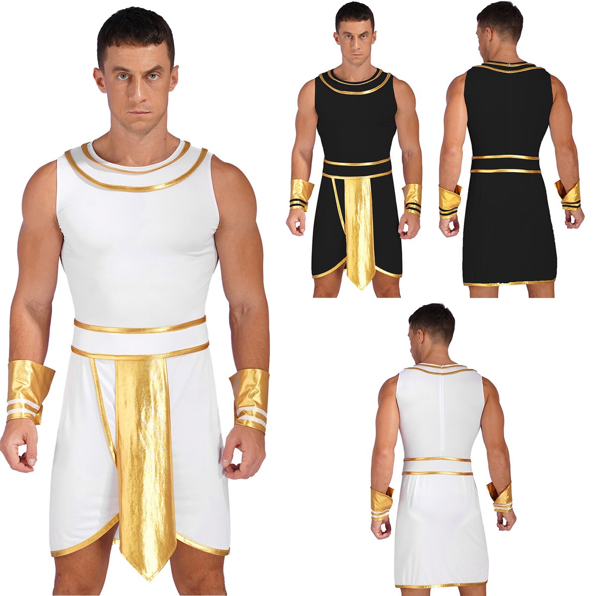 Egyptian Theme Costume Men Ancient Egypt Costume Sleeveless Dress With  Cuffs Outfit For Halloween Party, image size:1200x1200