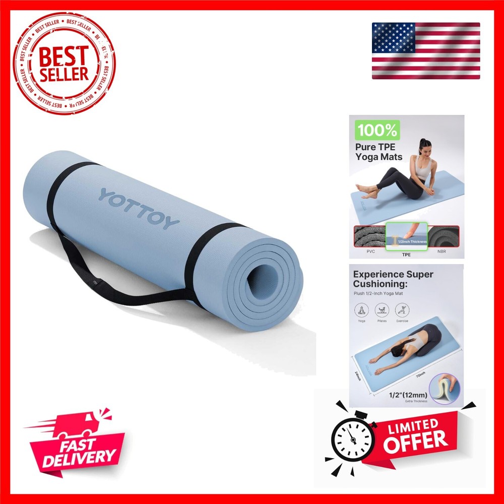 Extra Thick 1/2 Inch TPE Yoga Mat - Non-Slip Professional Exercise Mat