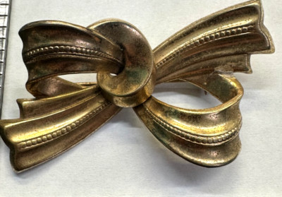 Bow Ribbon Textured EXICO Vintage Pin Brooch Bronze J-901