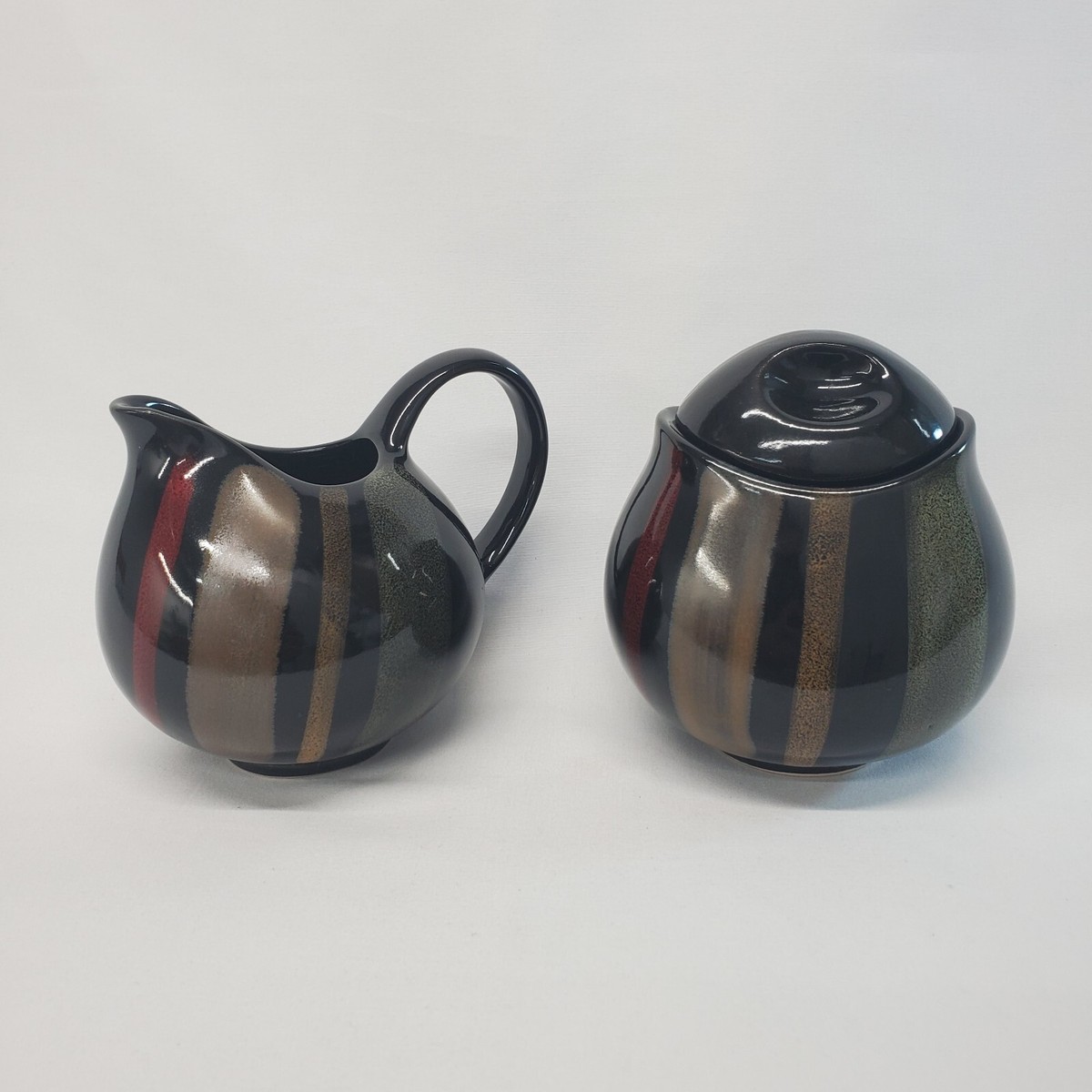 Sango Avanti Black Creamer Sugar Bowl with Lid Ceramic Pottery Set #4721