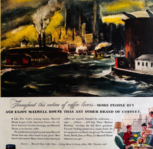 1947 Maxwell House Coffee Advertisement New York City Harbor Vintage DWWW8