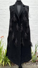 Dorothee Schumacher Feather Embellished Wool Long Waistcoat Sleeveless Jacket