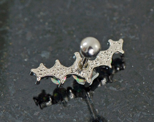1 Pc White Fire Opal Stone Surgical Steel Barbell Tragus,Helix,Cartilage Bars - Picture 3 of 5