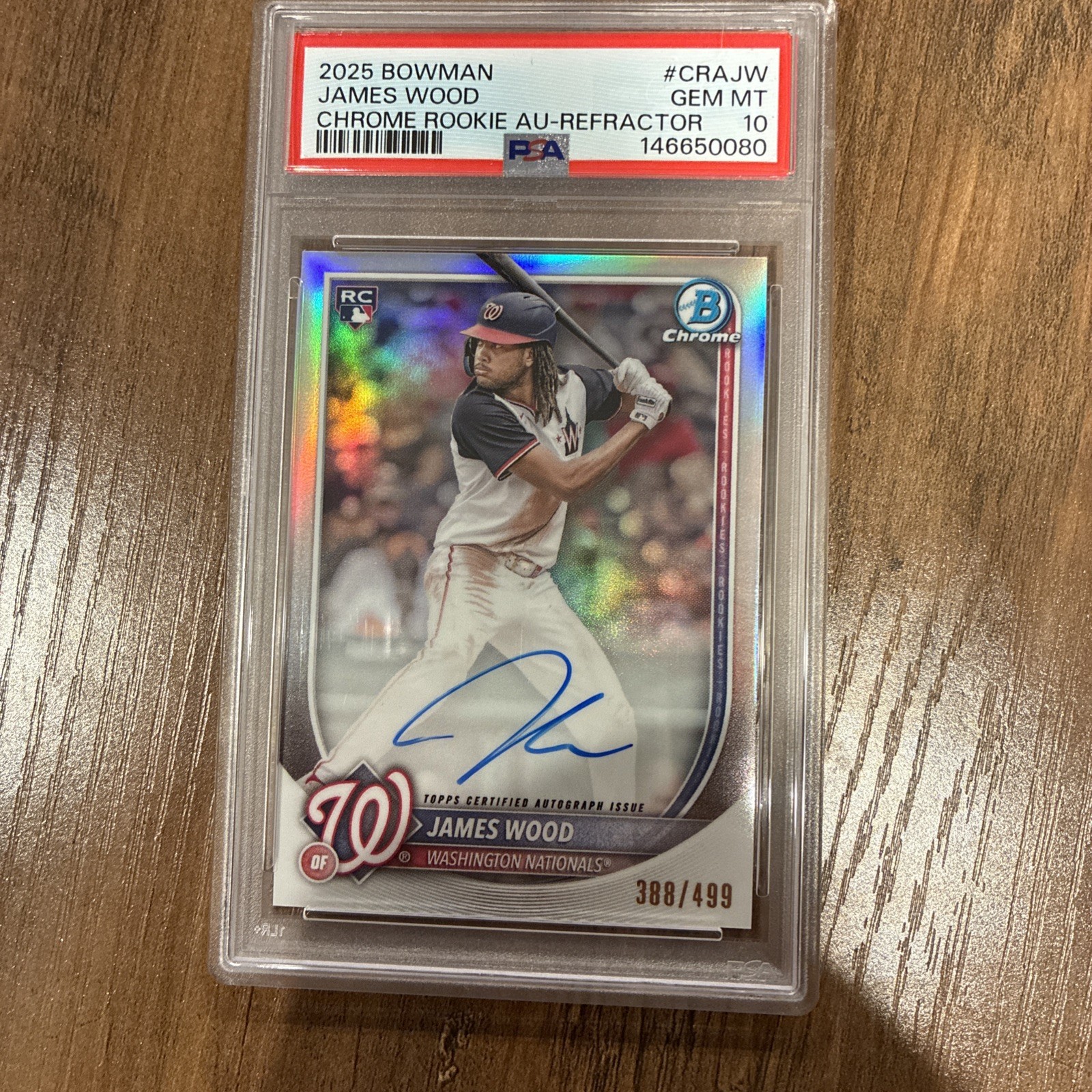 2025 Bowman Chrome James Wood Auto /499 Nationals RC Rookie PSA 10