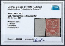 &Ouml;stl. Oberschlesien, Insurgenten, Mi. 1xA, Randst&uuml;ck, postfrisch, Befund Gruber