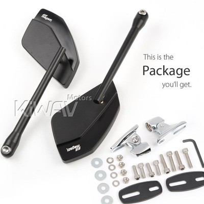 Black CleaverII fairing mirrors chrome base adjustable Kawasaki