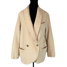 Free People Rowan Cotton Gauze Double Breasted Blazer Jacket in Ecru/Cream Sm