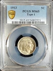 1913 Type 1 Buffalo Nickel PCGS MS65