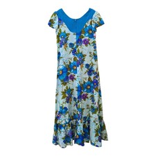 Vtg Sears Hawaiian Fashion blue floral maxi dress