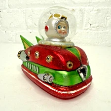 Astroboy Rocketship Glass Ornament Handblown Painted Spaceship Rocket RARE